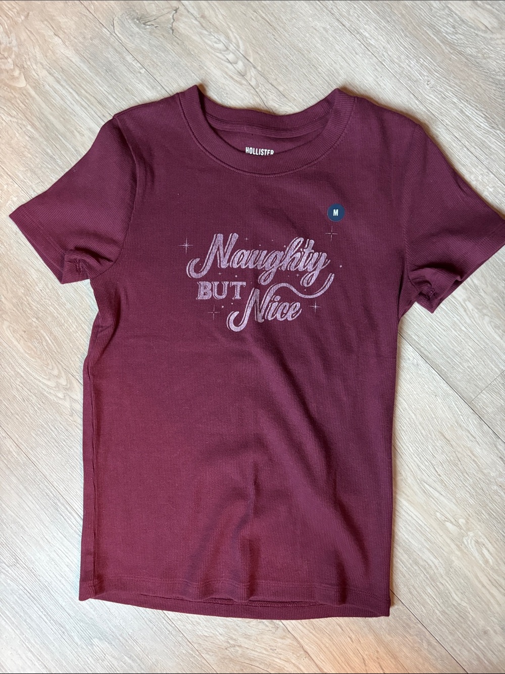 Hollister Maroon 'Naughty But Nice' Short Sleeve Tee